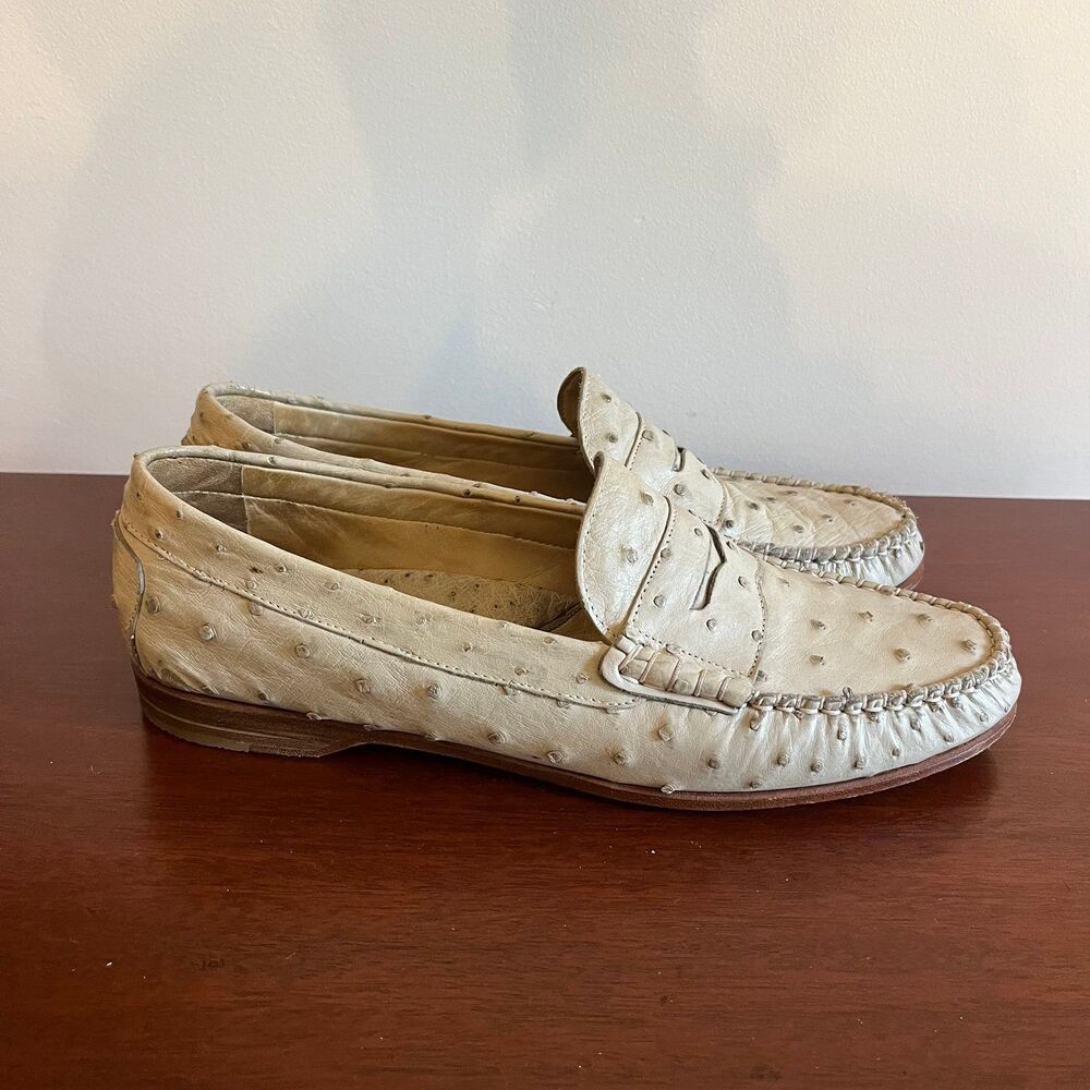 Susan Bennis Warren Edwards Ostrich Leather Loafers Slip On Shoes Mens 10 Italy